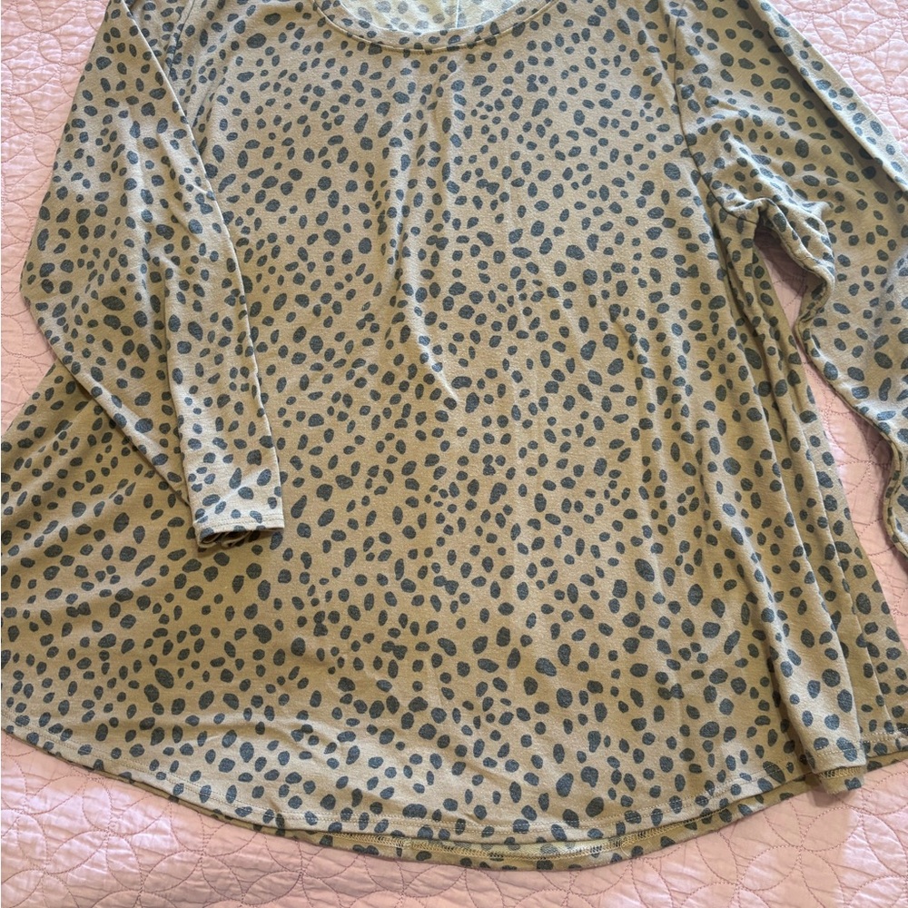 Green Envelope Olive and Black Spotted Long Sleeve Top